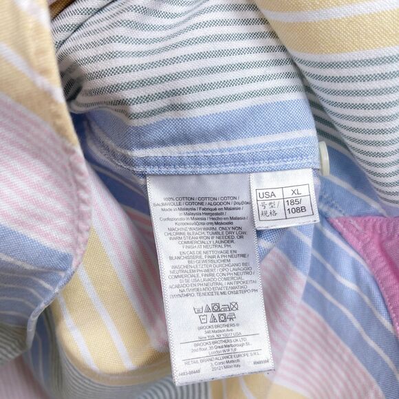 Brooks Brothers Red Fleece Pastel Striped Oxford Shirt Blue Pink Vintage Mens XL - Picture 8 of 8